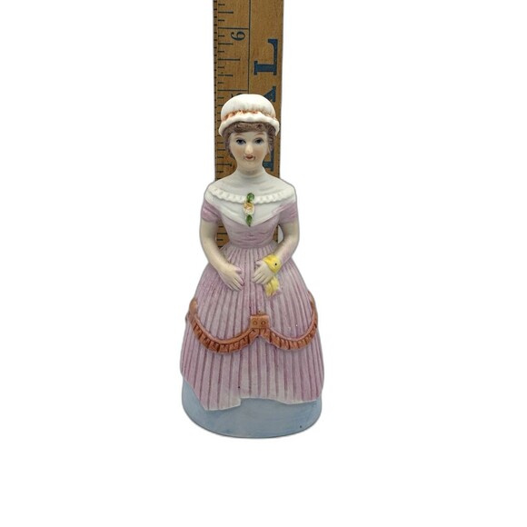 Vintage Victorian Lady Ceramic Bell Figurine In Layered Dress, Hat With Hankie - Picture 6 of 10